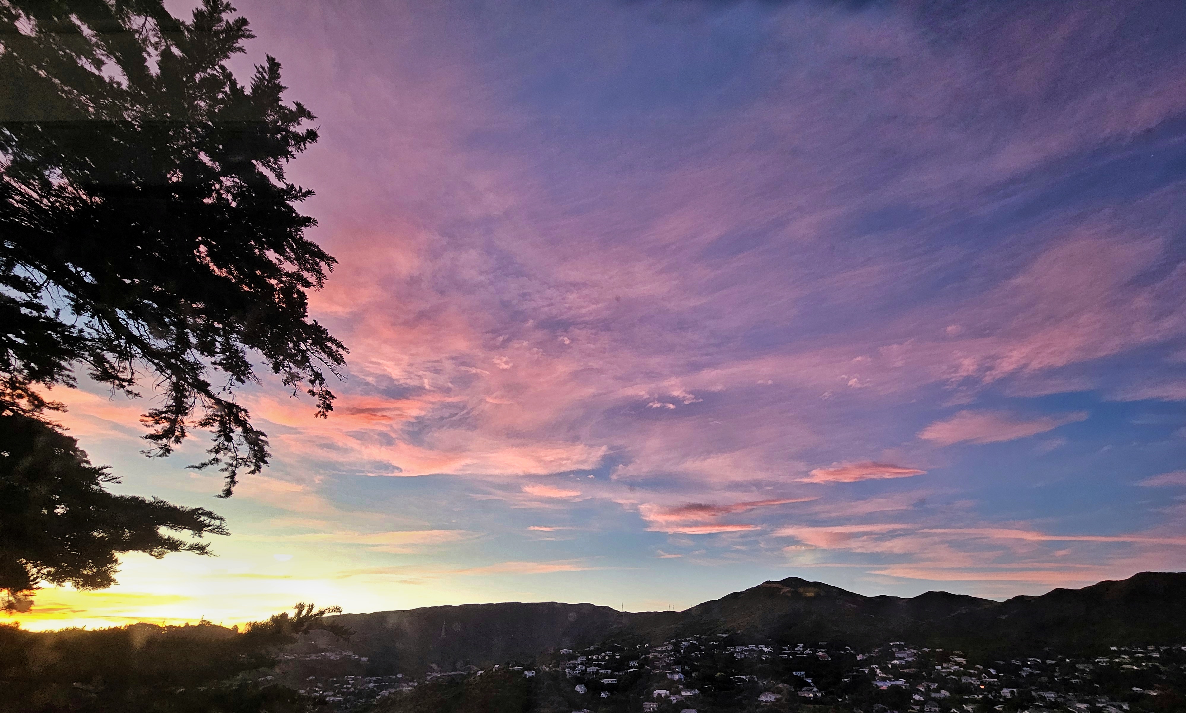 Pink sunset over hills